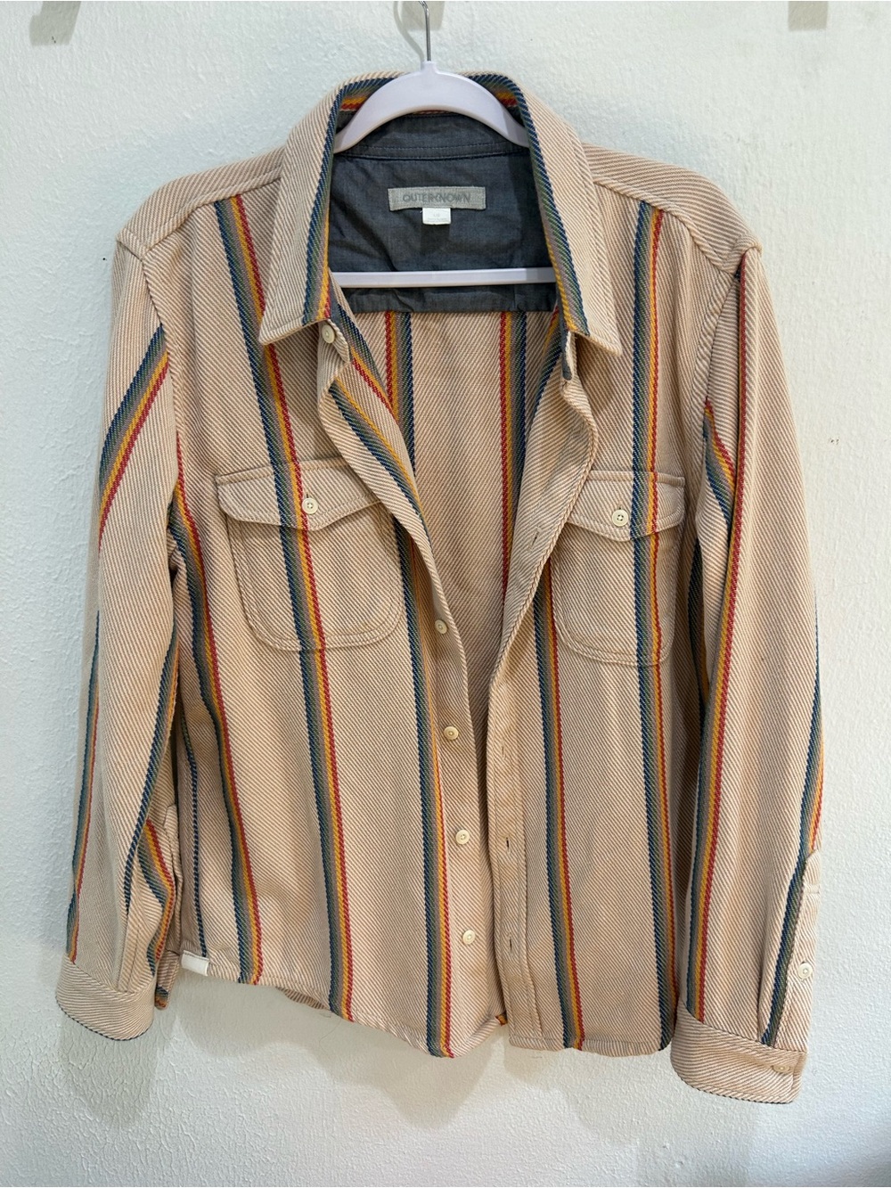 Outerknown Beige Shirt Jacket with Multicolor Stripes